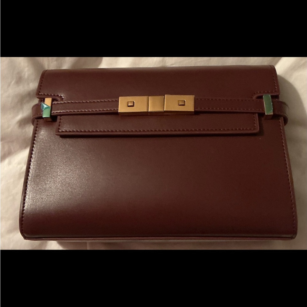 Elegant Leather Luxury Burgundy Handbag with Gold Hardware with Strap NWOT